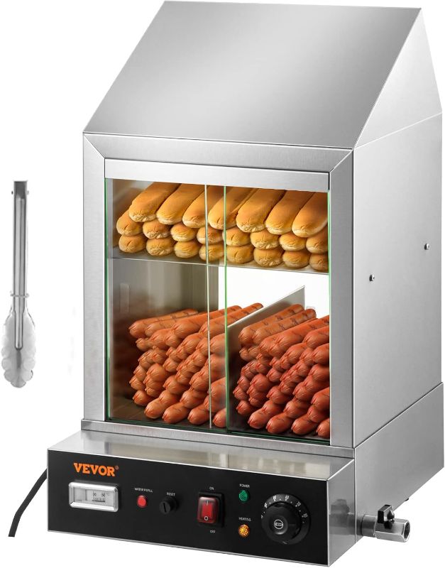 Photo 1 of VEVOR Hot Dog Machine, 36 L, 2-Tier Hot Dog Steamer for 200 Hotdogs & 42 Buns, 1200W Electric Bun Warmer Cooker with Rotary Knob Temp Display