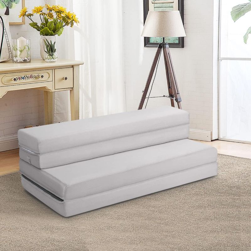 Photo 1 of KOMFOTT Mattress 4 Inch Tri Folding Foam Mattress Twin XL Size with Removable Cover Convertible Portable Guest Sofa Bed Floor Camping Mattress, Gray