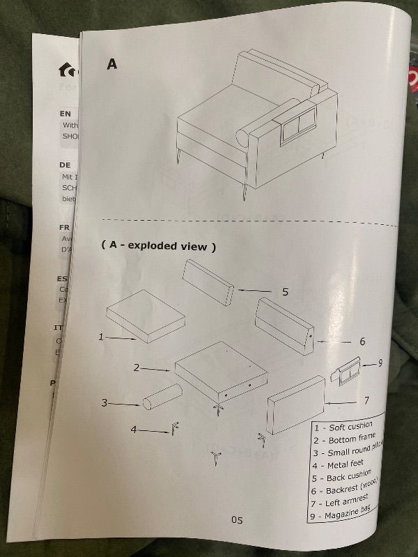 Photo 3 of 1 Couch Piece  -  3-Seat Sofa Sectional with Side Storage Pocket and Metal Leg