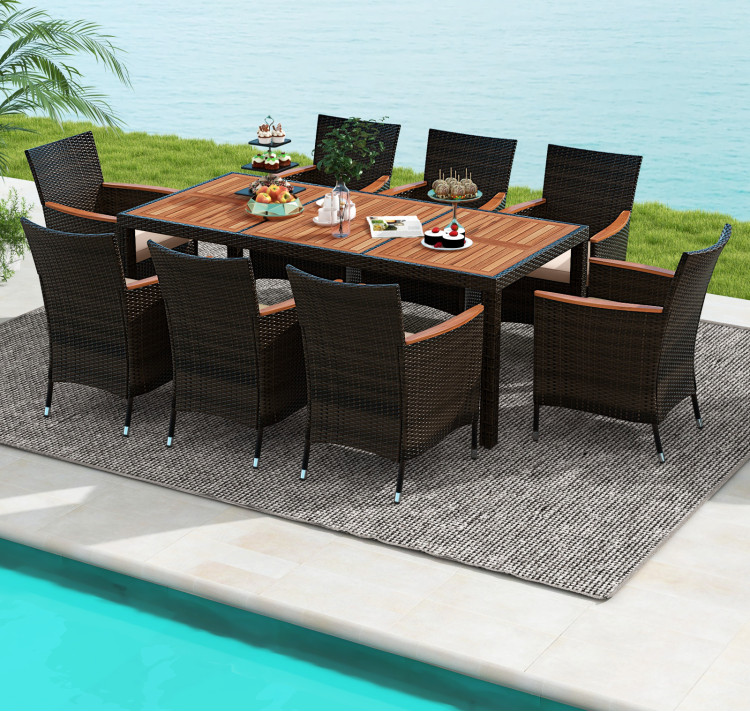 Photo 1 of 9 Piece Outdoor Dining Set with Umbrella Hole Mix Brown - Included Parts See 3rd Image