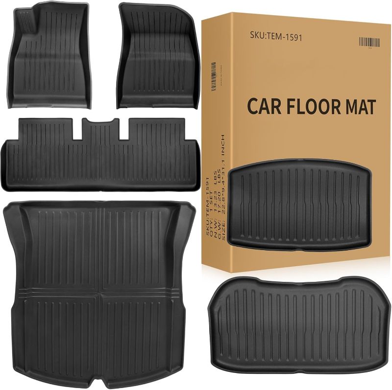 Photo 1 of Weize Floor Mats Fit for Tesla Model 3 Highland 2025 2024, TPE All Weather Cargo Liner Floor Mats and Cargo Trunk Mats Accessories Front Rear Cargo Mat Full Set