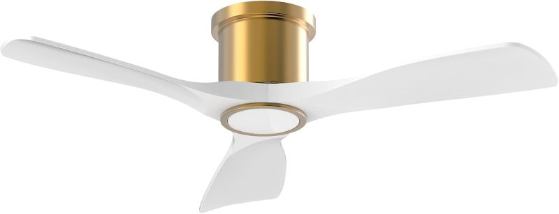 Photo 1 of 52 Inch Smart Ceiling Fan with Light and Remote, Indoor 3 Blade White Gold Low Profile Flush Mount Modern Ceiling Fan for Bedroom Living Room