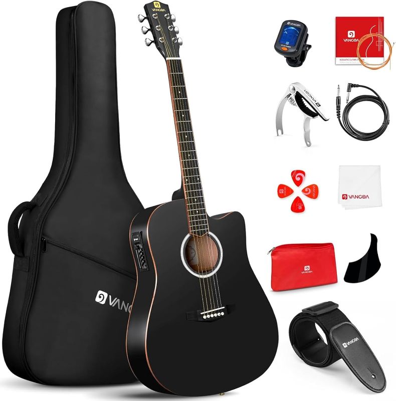 Photo 1 of Vangoa Acoustic Electric Guitar Bundle for Beginners Adults Teens Full Size Cutaway Acoustic Guitar with Built-in Pickups, Wooden Bindings, Upgraded Starter Kit, Matte Black