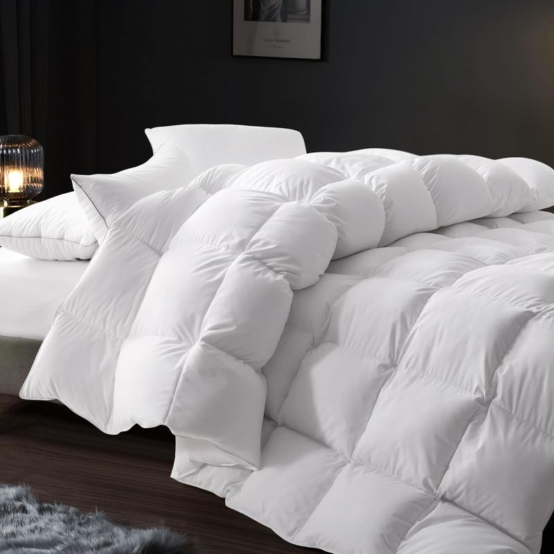 Photo 1 of Cosybay Feather Comforter Queen Size, Fluffy Cotton Duvet Insert Queen, Filled with Feather & Down Fiber, White All Season Luxury Hotel Bedding Comforters with Corner Tabs, 90"x90"