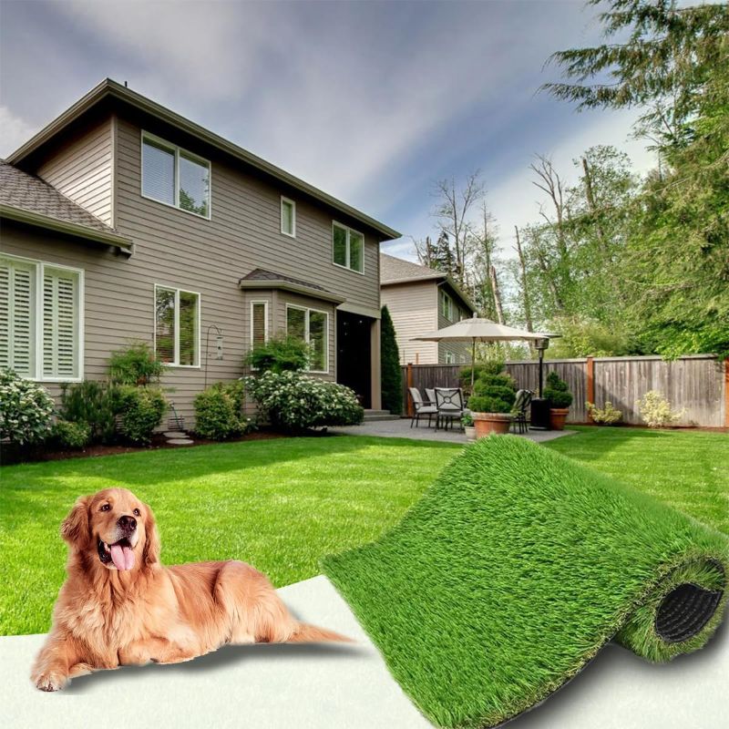 Photo 1 of Realistic Artificial Grass Rug Indoor Outdoor, Dog Grass Mat with Drainage Holes and Replacement Artificial Grass Turf, Fake Grass for Garden Lawn Landscape Balcony Decoration 4 Feet x 6 Feet