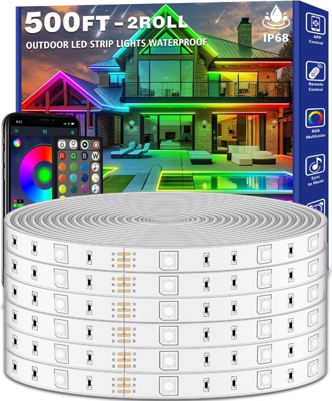 Photo 1 of 500ft Outdoor LED Strip Lights Waterproof,Music Sync RGB IP68 Outside Led Light Strips Waterproof with App and Remote,Exterior Led Rope Lights for Deck,Balcony,Roof,Garden,Pool