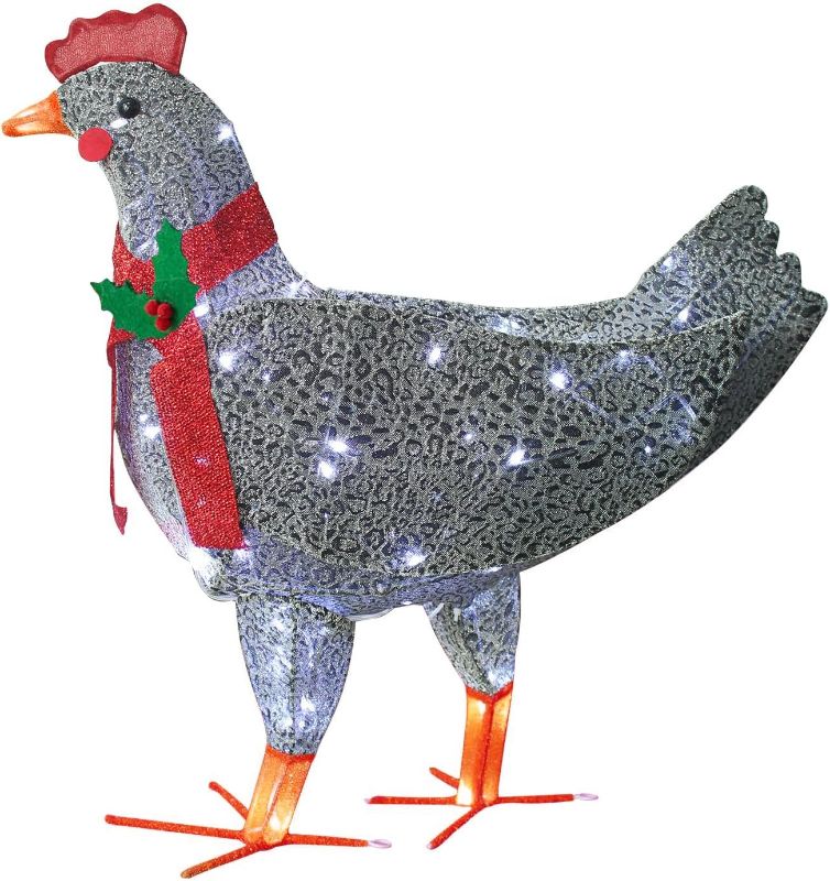 Photo 1 of 2ft  Chicken Christmas Decorations Indoor Outdoor Lighted Chicken Pre Lit Pop Up Collapsible for Lawn Porch Yard Décor Xmas Vacation Party with Led Lights-Metal Stand
