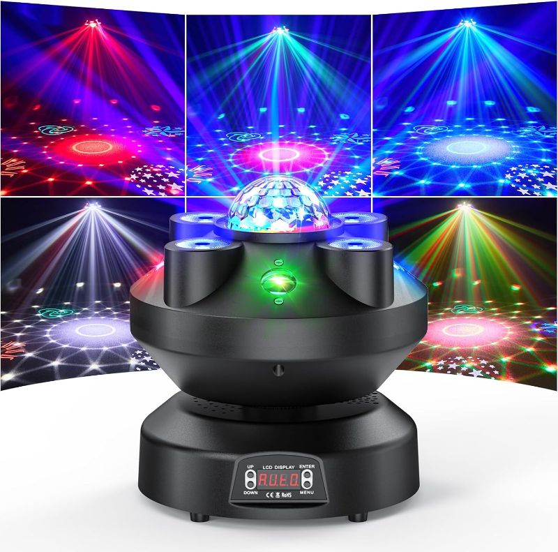 Photo 1 of DJ Strobe Party Lights,RGBW 3in1 LEDs Disco Ball Lights Rotatable 540° Rave Light Room Party Lighting Indoor Professional Sound Activated DMX Stage Light for Parties Club Home Bar Birthday KTV