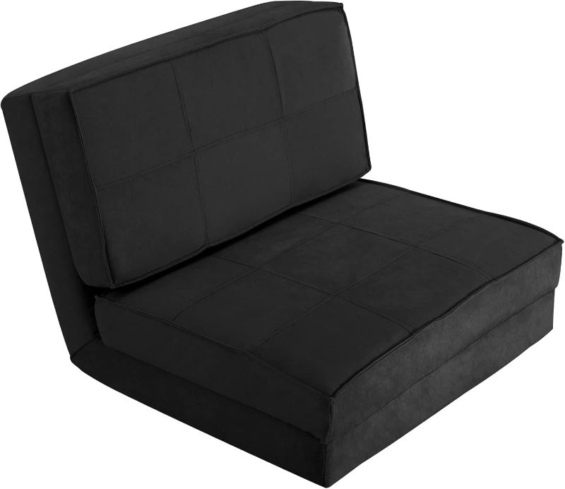 Photo 1 of COSTWAY Convertible Flip Chair, 5-Position Adjustable Triple Fold Down Sofa Bed, Steel Frame, Soft Suede Fabric, Upholstered Floor Sleeper Dorm Game Bed for Living Room, Bedroom, Guest Room (Black)