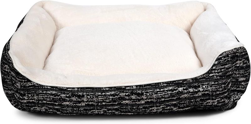 Photo 1 of 30" x 30" x  5" Luxurious Pets Bed Dog & Cat Rectangle Shape | Soft Comfortable, Durable Bed | Black & White Dual Color for Bed | Polyester (Medium)