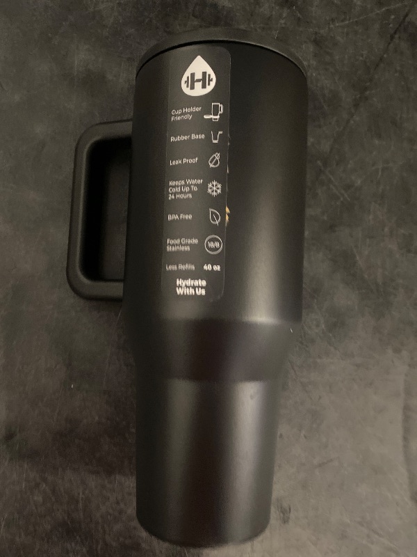 Photo 1 of HydroJug Traveler - 40 oz Water Bottle with Handle & Flip Straw - Fits in Cup Holder, Leak Resistant Tumbler-Reusable Insulated Stainless Steel & Rubber Base - Gifts for Women & Men, Black