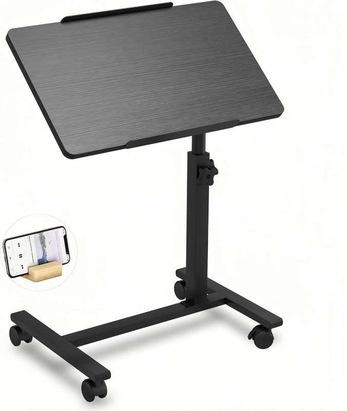 Photo 1 of Over The Bed Table with Wheels Adjustable Height Bedside Table Rolling Desk Laptop Bed Table Tray Table Portable Desk Hospital Table (Black)