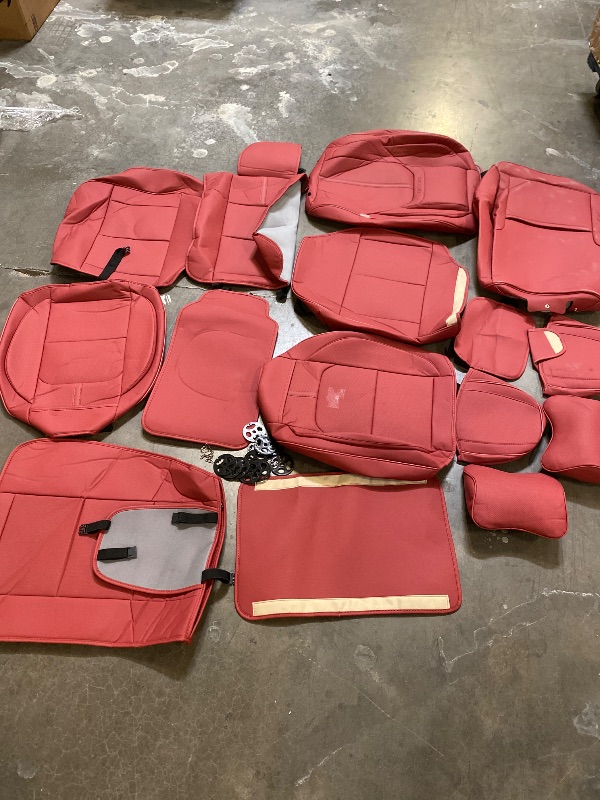 Photo 1 of Auto Car Seat Covers Accessories Full Set Leather Cushion Protector Breathable Waterproof Seat Cover for Cars Universal Fit (Wine, Front Pair and Rear)