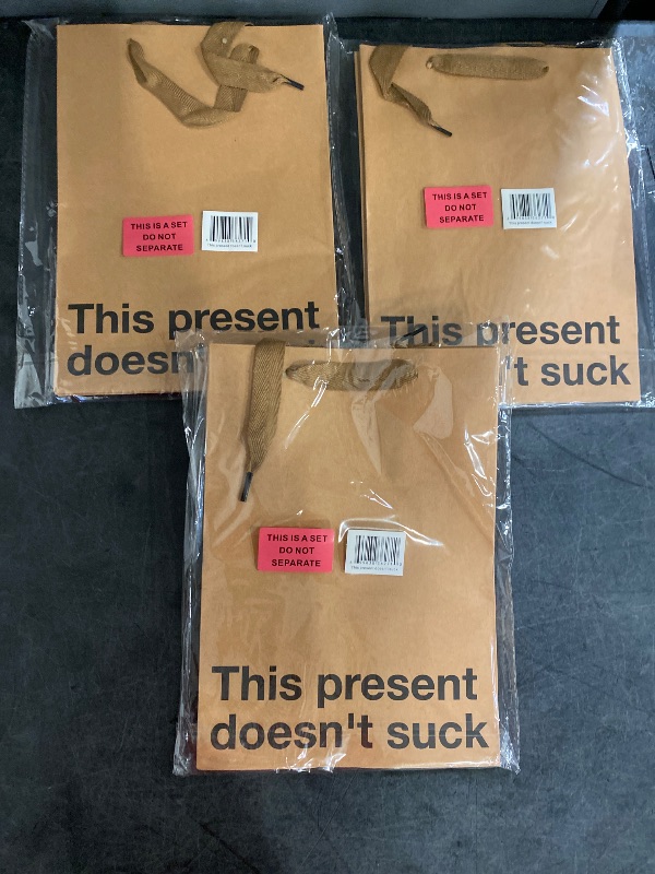 Photo 1 of This Present Doesn't Suck Funny Gift Bags - 2 Piece Set, Inappropriate Snarky Wrapping for Birthdays, Perfect for Friends, Coworkers, Office Parties, White Elephant, and Quirky Adult Humor