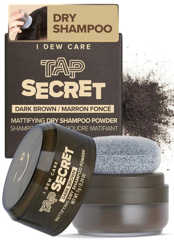Photo 1 of I DEW CARE Biotin Clarifying Dry Shampoo - Tap Secret Dark Brown | Strengthening & Volumizing, Powder Type, Refillable, Travel size, Non-aerosol, Brunette, Korean Ginseng, 0.26 Oz