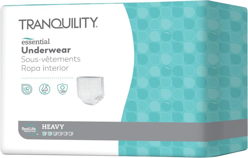 Photo 1 of Tranquility Essential Adult Absorbent Underwear, Pull On with Tear Away Seams, Heavy Absorbency, Medium (34"-48") -12ct