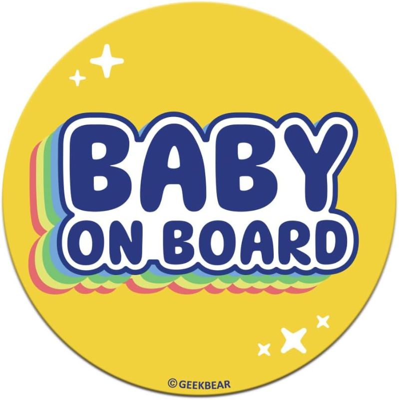 Photo 1 of GEEKBEAR [Signature] Baby on Board Car Magnet - Rainbow Line - Circle 5.3 x 5.3 in (1, Yellow)
