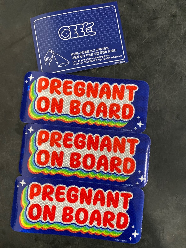 Photo 1 of GEEKBEAR [Signature] Pregnant on Board Car Magnet - Rainbow Line - Rectangular 8.7 x 3.5 in (1, Blue)