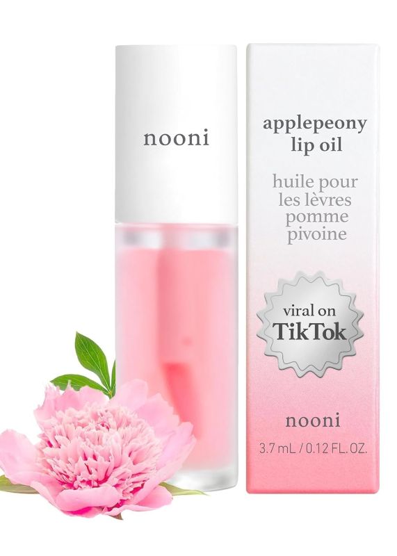 Photo 1 of NOONI Korean Vegan Appleseed Lip Oil - Applepeony | Long-Lasting, Moisturizing, Plumping, Revitalizing for Dry Lips, Waterproof, No Peel Off, Hydrating, Nourishing Crystal Clear, 0.12 FL Oz