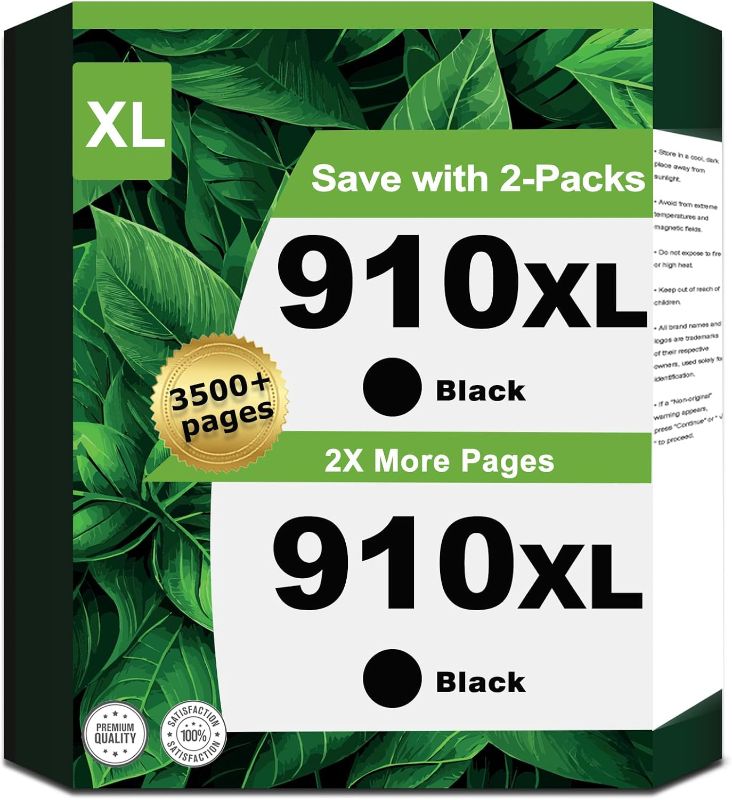 Photo 1 of 910XL Black Ink Cartridges Compatible Replacement for HP 910 XL 2 Pack (HP910XL HP910) to use with 8015e 8025e 8020 8028e 8025 8010 8035 8030 8035e 8034e 8028 8022e 8015 Printers