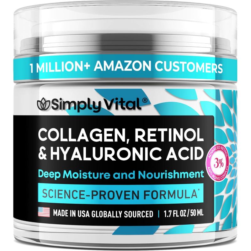 Photo 1 of SimplyVital Collagen, Retinol & Hyaluronic Acid Cream - Anti-Aging Face Moisturizer for Face, Neck & Décolleté - Made in USA, Daily Moisturizer Face Cream - 1.7 fl.oz.