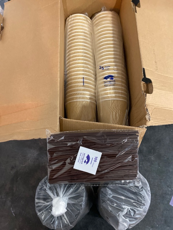 Photo 1 of Disposable Paper Coffee Cups with Lids, 100 pack 12 oz Ripple Wall Insulated To Go Coffee Cups for Hot/Cold Beverage, Recyclable Takeaway Drinking Cups for Home Office Cafe Party
