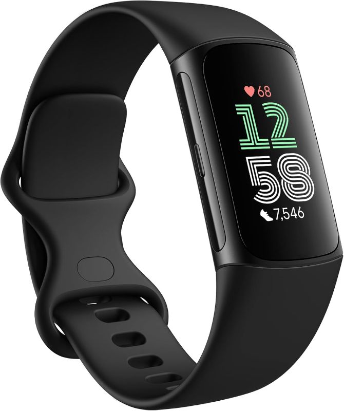 Photo 1 of Fitbit Charge 6 Fitness Tracker with Google apps, Heart Rate on Exercise Equipment, 6-Months Premium Membership Included, GPS, Health Tools and More, Obsidian/Black, One Size (S & L Bands Included)