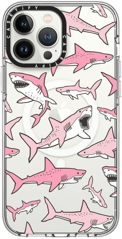 Photo 1 of CASETiFY Clear iPhone 13 Pro Max Case [Not Yellowing / 6.6 ft. 3X Military Grade Drop Protection/Magsafe] - Pink Sharks - Clear