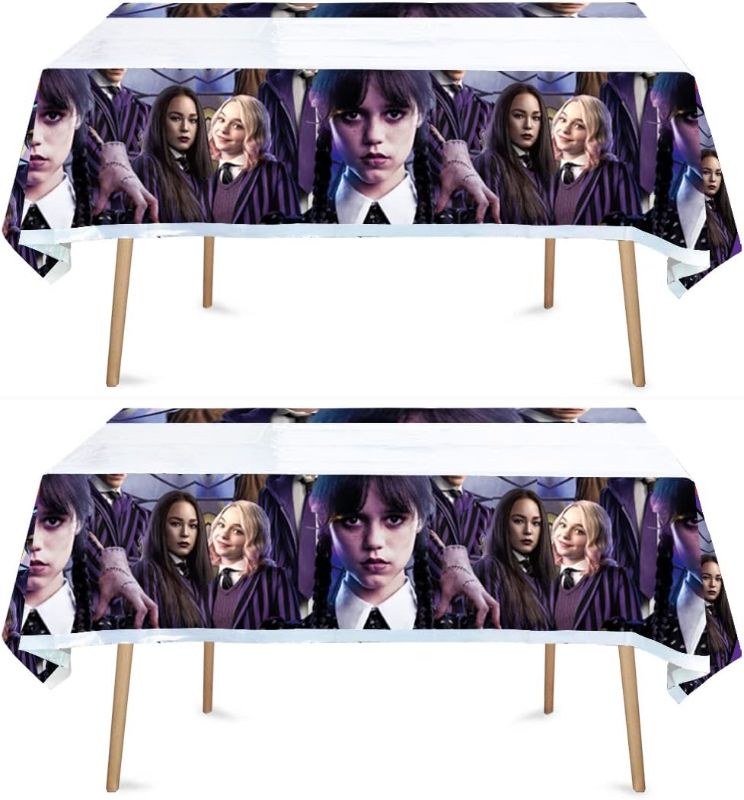 Photo 1 of 2pcs Wednesday Addams Tablecloth Table Cover, for Wednesday Addams Theme Birthday Party Supplies Decorations