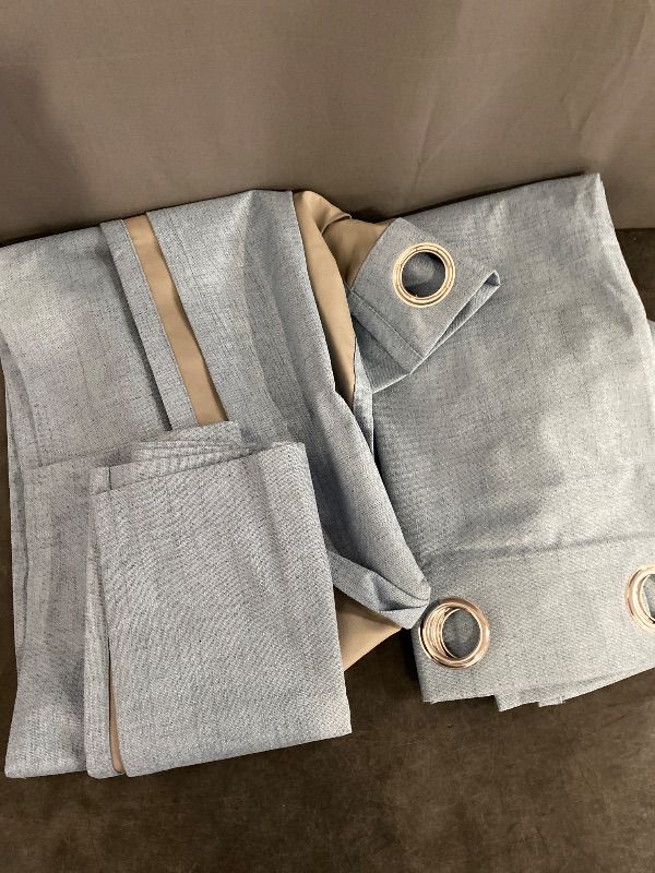 Photo 1 of Stone Blue Linen Curtains for Bedroom,2 Panels Bronze Grommet Semi Sheer Dusty Blue Curtains for Living Room,Grey Blue,84 Inch Length 2 Panels
