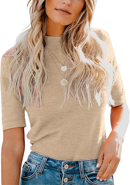 Photo 1 of L Womens Tops Dressy Casual Mock Turtleneck Business Short Sleeve T Shirts Going Out Top