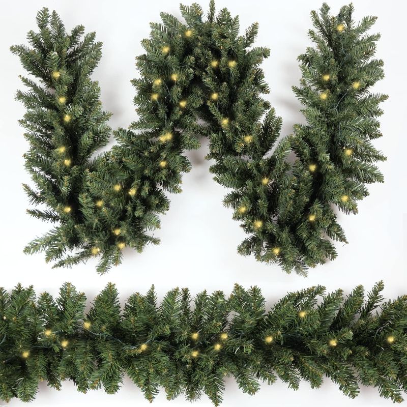 Photo 1 of Christmas Garland 9ft with 50 Led, 320 Tips Prelit Fraser Fir Xmas Garland with 50 LED Lights, Lush and Classics Green Style for Indoor Outdoor Home Decoration