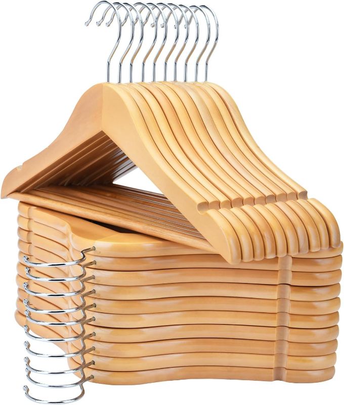 Photo 1 of Kids Hangers 20 Pack 12.8 Inch, Natural Wooden Baby Hangers for Closet, Anti-Rust 360° Swivel Hook, Notches & Smooth Finish, Durable and Strong Childrens Hangers for Clothes