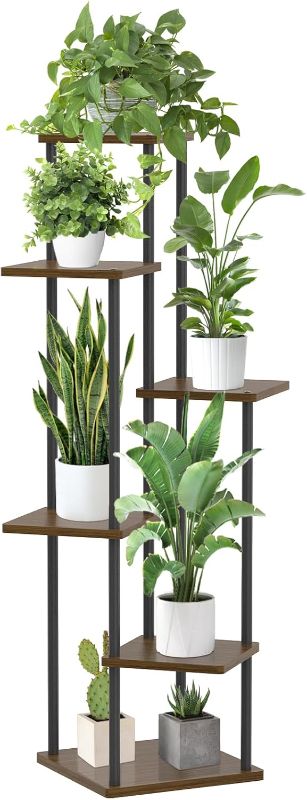 Photo 1 of 7 Tier Plant Stand Indoor Outdoor, Tall Corner Metal Wood Tiered Planter Stands Holder, Large Multiple Flower Pot Shelf Display Rack for Patio Office Porch Living Room Bedroom Balcony Garden,Oak