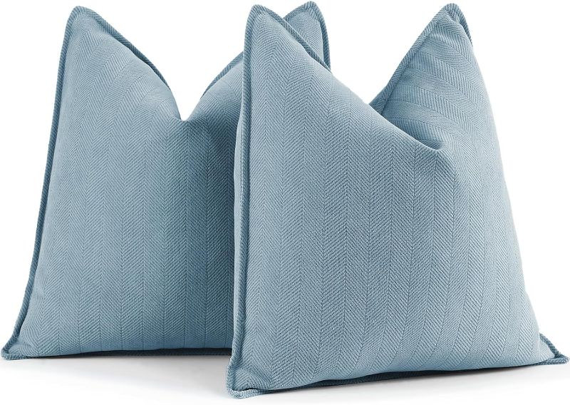 Photo 1 of ZWJD Throw Pillow Covers 26x26 Set of 2 Chenille Pillow Covers with Elegant Design Soft and Luxurious Decorative Throw Pillows for Couch, Bed, and Home Decor,Light Blue