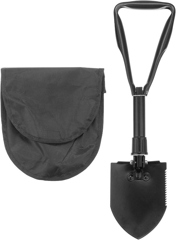 Photo 1 of Multifunctional Folding Camping Shovels 48cm Length Iron Adjustable Multi-Purpose Gardening Shovel with Carrying Bag for Outdoor Camping Hiking, Black
