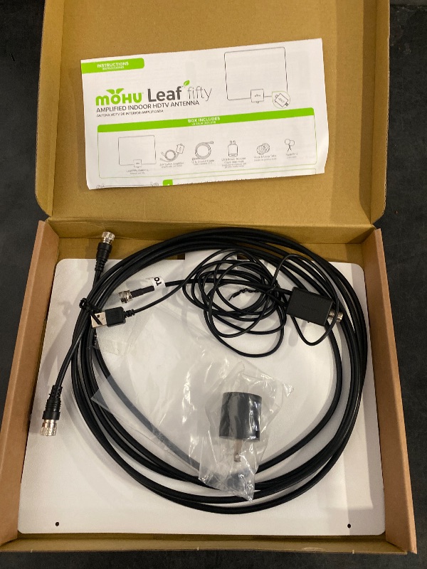 Photo 1 of Mohu Leaf Amplified – Ultra-Thin Indoor TV Antenna, 60-Mile Range, Jolt Switch Amp, UHF VHF, Multi-Directional, 4K UHD, NEXTGEN TV - w/ 12 ft. Cable