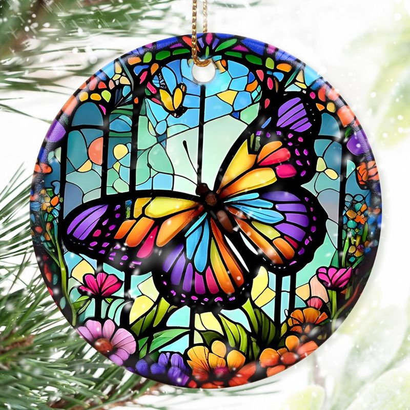 Photo 1 of Colorful Ceramic Butterfly Christmas Ornaments - Butterfly Lovers' Gift, Christmas Decor & Tree Ornaments