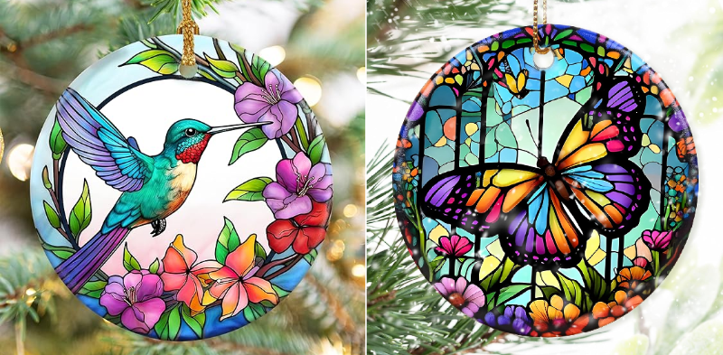 Photo 1 of Colorful Ceramic Butterfly Christmas Ornaments - Butterfly Lovers' Gift, Christmas Decor & Tree Ornament + Hummingbird Christmas Ornaments - Hanging Decor for Tree & Home, Gifts for Bird Lovers