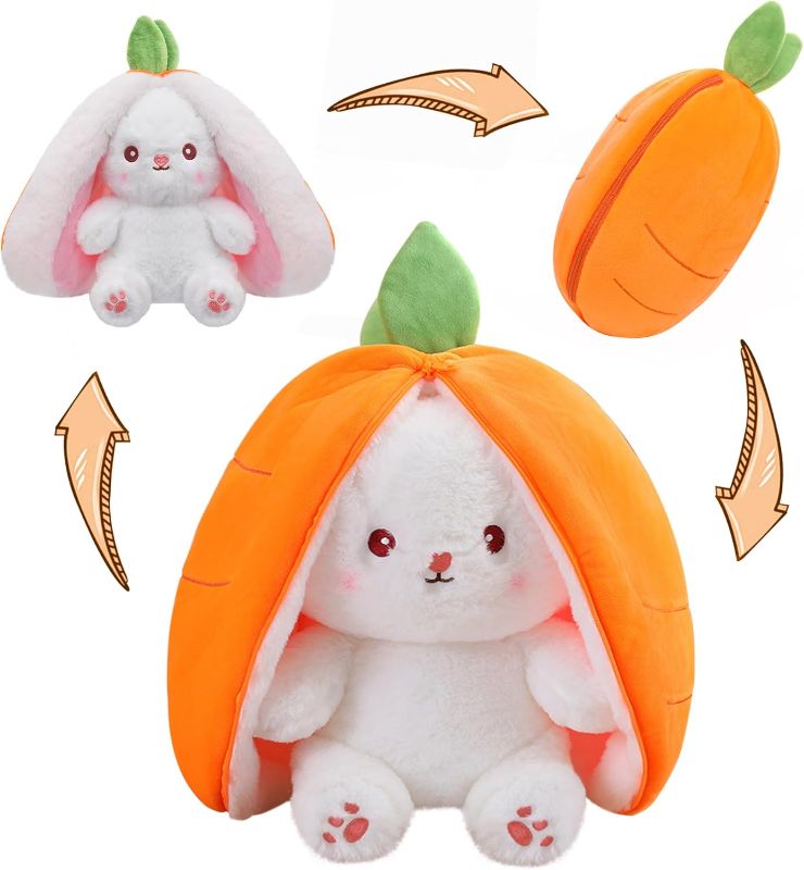 Photo 1 of  Reversible Carrot Bunny Stuffed Animal, Carrot Rabbit Ears Zip Plush Stuffed, Fruit Bunny Plush in A Carrot, Fluffy Rabbit Plushies Funny Hide Seek Bunny Toy for Girls Gifts Girlfriend