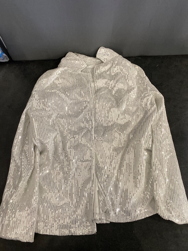 Photo 1 of L Women's Sequin Top Lapel Button Down Long Sleeve Sparkly Glitter Shirt Loose Boyfriend Cardigan Blouse Clubwear