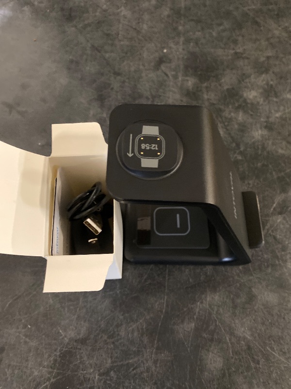 Photo 1 of Intoval Wireless Charger for Fitbit Sense 2/Sense/Versa 4/Versa 3, 3 in 1 Wireless Charging Station for iPhones, Androids, Airpods (V3F, Black)