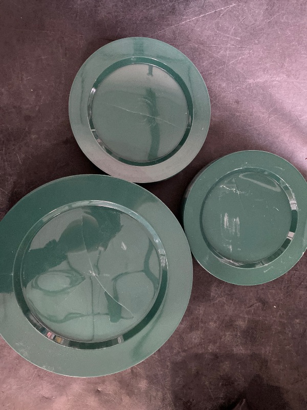 Photo 1 of 100 Green Plastic Plates Set, 50 Pcs 10 Inch Dinner and 50 Pcs 7 Inch Dessert Plates, Elegant Fancy Heavy Duty Disposable Plates for Party, Wedding, Green