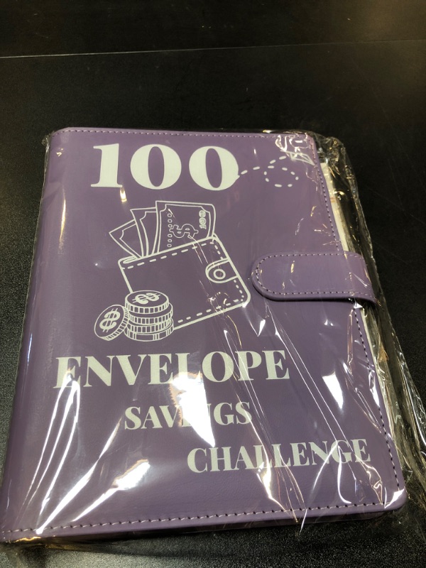 Photo 2 of 100 Envelopes Money Saving Challenge Binder, 2024 New A5 Budget Binder with Cash Envelopes, 6 Rings Savings Challenges Book, Laminated Budgeting Planning Tracker to Save $5050,10,400, 500 Purple