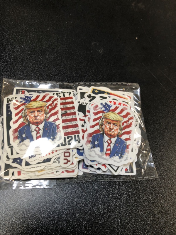 Photo 2 of 100pcs Donald Trump Stickers, Trump 2024 Stickers Trump Merchandise USA Flag Decals American Flag Aesthetic Vinyl Waterproof Stickers for Laotop Water Bottle Phone Luggage Skateboard…