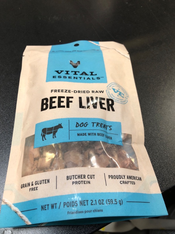 Photo 1 of Vital Essentials Freeze Dried Raw Single Ingredient Dog Treats, Beef Liver, 2.1 oz