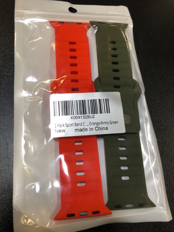 Photo 2 of 2 Pack Sport Band Compatible with Apple Watch Ultra 2/Ultra Band for Men 49mm 46/45/44/42mm, Adjustable Waterproof Silicone Loop Strap for iWatch Series SE 10/9/8/7/6/5/4/3/2/1, Orange/Army Green