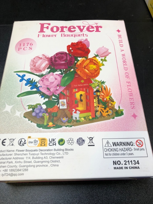 Photo 2 of Sopu Flower Bouquet Building Kit Bonsai Rose Fowers, Artificial Flowers Building Blocks Set, Valentines Day Gifts for Him Her, Birthday Gifts Valentines Gifts for Her Women (Telephone Booth Flower)