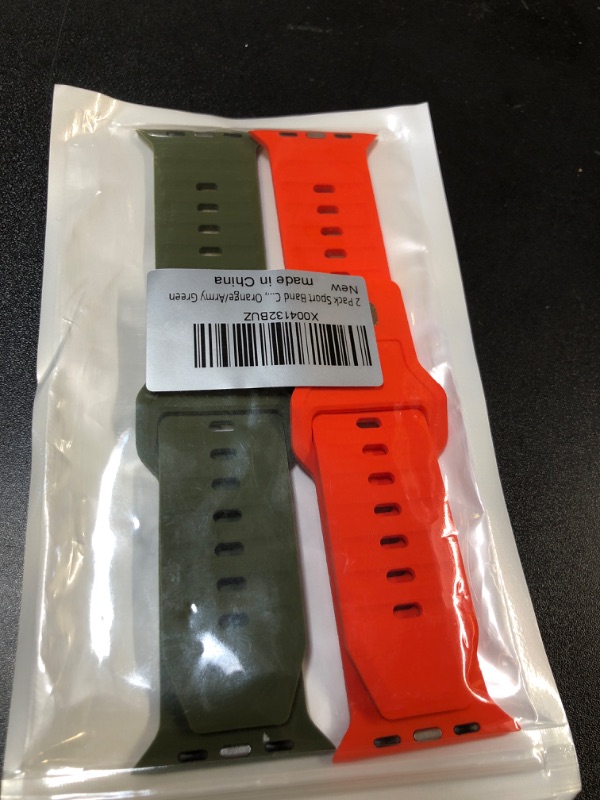 Photo 2 of 2 Pack Sport Band Compatible with Apple Watch Ultra 2/Ultra Band for Men 49mm 46/45/44/42mm, Adjustable Waterproof Silicone Loop Strap for iWatch Series SE 10/9/8/7/6/5/4/3/2/1, Orange/Army Green