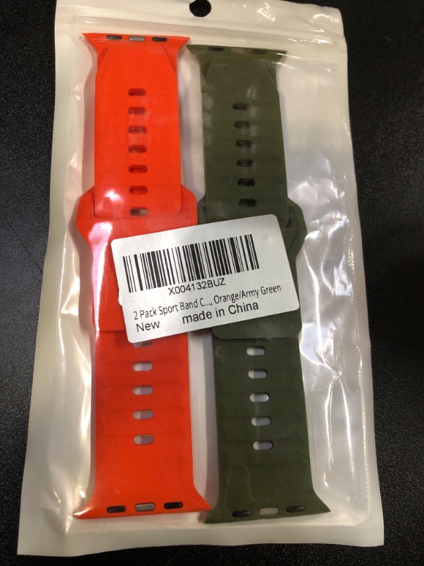 Photo 2 of 2 Pack Sport Band Compatible with Apple Watch Ultra 2/Ultra Band for Men 49mm 46/45/44/42mm, Adjustable Waterproof Silicone Loop Strap for iWatch Series SE 10/9/8/7/6/5/4/3/2/1, Orange/Army Green